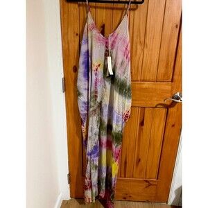 Lovestitch Size M/L Multi Color Tie Dye Cocoon Maxi Dress Racer Back Boho Chic